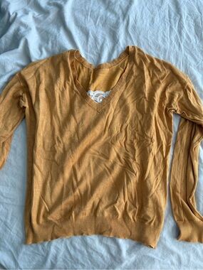 NAF NAF V-Neck Lightweight Sweater in Mustard Yellow